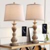 22" Resin Bedside Nightstand Light with 2 USB Ports Farmhouse Table Lamp Set of 2 Brown