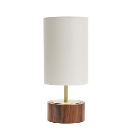 Woodgrain Touch Table Lamp; Walnut Color Base and Brushed Brass Finish