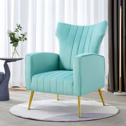 Modern Velvet Accent Chair with Arms;  Wingback Reading Chair with Gold Metal Legs;  Comfy Upholstered Single Leisure Sofa for Living Room Bedroom Clu