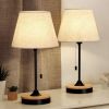 Set of 2; Wood Desk Lamps with Neutral Shade & Soft; Elegant Black Bedside Lamps; Ambient Lamp