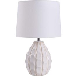 Cream Sculptured Base Ceramic Table Lamp; 16.75"H