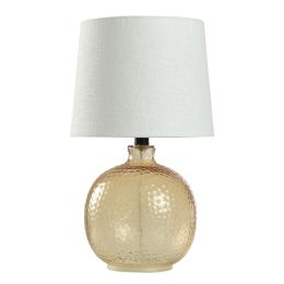 Hammered Glass Table Lamp; Amber with White Shade; 17"