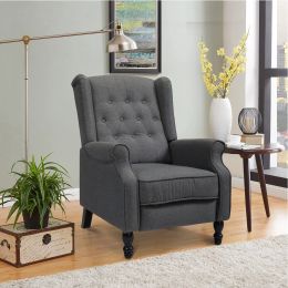 Tufted Accent Chair w/ Upholstered Wingback & Padded Seat;  Pushback Recliner Armchair for Living Room;  Bedroom