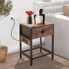 Nightstand with Drawer; Sofa Side Table with Charging Station End Table for Bedroom; Living Room; College Dorm