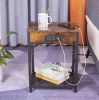 Table Set of 2 with Charging Station; Rustic Modern Side Table with USB Ports and Power Outlets; Nightstand for Bedroom Living Room Farmhouse Brown