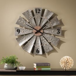 Brevan Oversized Decorative Windmill Wall Clock - Galvanized Aluminum