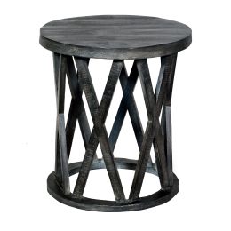 22 Inch Farmhouse Style Round Wooden End Table with Airy Design Base; Dark Gray