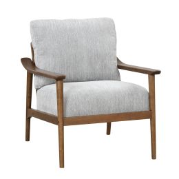 [EAT 3.17]Mid Century Modern Chair with Solid Wood Frame; Arm Chair with Vertical Slatted Back; Thick Pad Upholstered Accent Chair for Living Room; Br