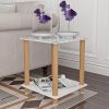 2-Piece White+Oak Side Table ; 2-Tier Space End Table ; Modern Night Stand; Sofa table; Side Table with Storage Shelve