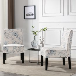 HengMing Traditional Fabric Accent Chair; Print; .Modern Slipper Side Chairs for Living Room Bedroom/Home Office; White/Blue/Floral; Set of 2.