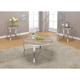 Malai Coffee/End Table Set (3Pc Pk) in Weathered Light Oak &amp; Chrome 81705