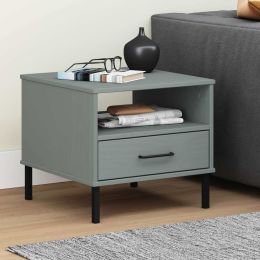 vidaXL Bedside Table with Metal Legs Gray Solid Wood Pine OSLO