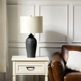 Midas 24.7&quot; Modern LED Bedside Table Lamp with Drum-Shaped Linen Shade