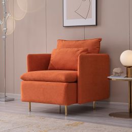 Modern fabric accent armchair;  upholstered single sofa chair;   Orange Cotton Linen-30.7''