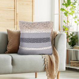 18 x 18 Handcrafted Cotton Accent Throw Pillow; Geometric Lined Pattern; Woven Yarn; Multicolor; DunaWest