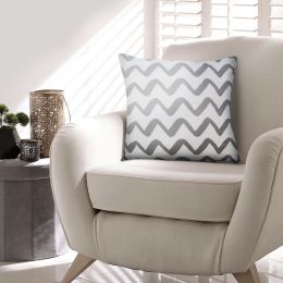 20 x 20 Modern Square Cotton Accent Throw Pillow; Simple Chevron Pattern; Gray; White; DunaWest