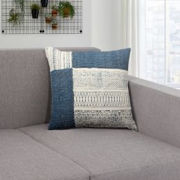 Dae 24 x 24 Square Handwoven Cotton Accent Throw Pillow; Classic Simple Kilim Pattern; Blue; Off White; DunaWest