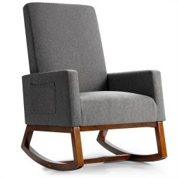 Rocking High Back Upholstered Lounge Armchair with Side Pocket