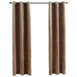 vidaXL Blackout Curtains with Rings 2 pcs Beige 37"x63" Velvet