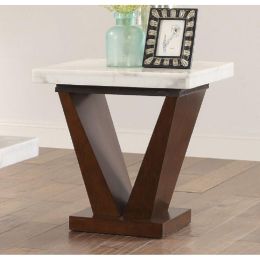 Forbes End Table in White Marble & Walnut