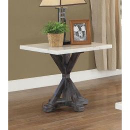 Romina End Table in White Marble & Weathered Espresso