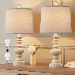 20.5 Inch Rustic Table Lamp Set of 2 For Living Room Farmhouse Bedside Table Lamp Bedroom Nightstand Vintage Light Linen Wash (Bulb Included)