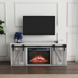 The television cabinet with an electronic fireplace; with Farmhouse Sliding Barn Door ; for TV up to +65 Inch Flat Screen Media Console Table Storage