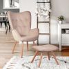 Velvet Accent Chair Ottoman Set for Living Room; Wing Back Armchair Tufted Back Upholstery Living Room Chairs - PINK