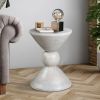 Farmhouse End Table with Spool Shape Design and Wooden Body; White; DunaWest