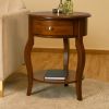 Mid-Century Round End Table,Vintage Small Side Table with Drawer Storage, Couch Side Table Coffee Table Nightstand Solid Wood Frame, Living Room Table