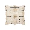 18 x 18 Square Cotton Accent Throw Pillow; Trimmed Shaggy Fringe Accents; Beige; Black; DunaWest