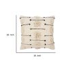 18 x 18 Square Cotton Accent Throw Pillow; Trimmed Shaggy Fringe Accents; Beige; Black; DunaWest