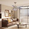 52" Crystal Ceiling Fan with Chandelier Light Kit & Remote Control;  AC Motor;  5-Blades;  Brushed Nickel;  for Living Room Bedroom