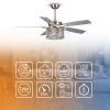 52" Crystal Ceiling Fan with Chandelier Light Kit & Remote Control;  AC Motor;  5-Blades;  Brushed Nickel;  for Living Room Bedroom