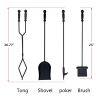 5 Pcs Iron Fireplace Tools Set in Handle Wrought Iron; Fire Tool Set with Log Holder Fire Pit Stand; Black