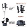 5 Pcs Iron Fireplace Tools Set in Handle Wrought Iron; Fire Tool Set with Log Holder Fire Pit Stand; Black