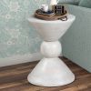 Farmhouse End Table with Spool Shape Design and Wooden Body; White; DunaWest