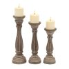 Benzara Handmade Wooden Candle Holder with Pillar Base Support; Distressed Brown; Set of 3