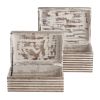 Wooden Decorative Storage Box with Block Stripe Pattern; Set of 2; Whitewash