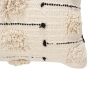 18 x 18 Square Cotton Accent Throw Pillow; Trimmed Shaggy Fringe Accents; Beige; Black; DunaWest