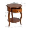 Mid-Century Round End Table,Vintage Small Side Table with Drawer Storage, Couch Side Table Coffee Table Nightstand Solid Wood Frame, Living Room Table