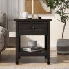 U-Can Classical Black&amp;White End Table with Open Styled Shelf Large Storage Space; Side Table Drawer with Metal Handles for Living Room