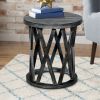 22 Inch Farmhouse Style Round Wooden End Table with Airy Design Base; Dark Gray