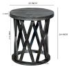 22 Inch Farmhouse Style Round Wooden End Table with Airy Design Base; Dark Gray