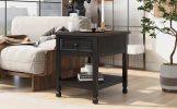 U-Can Classical Black&amp;White End Table with Open Styled Shelf Large Storage Space; Side Table Drawer with Metal Handles for Living Room