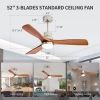 Ceiling Fan with Lights;  52" Ceiling Fan with Remote Control;  Noiseless Reversible DC Motor and 3 Wood Blades;  Timer;  6 Speed for Patio  Bedroom;