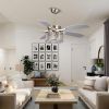 52" Crystal Ceiling Fan with Chandelier Light Kit & Remote Control;  AC Motor;  5-Blades;  Brushed Nickel;  for Living Room Bedroom