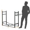 33 Inch Firewood Rack with Removable Kindling Holder Steel Fireplace Wood