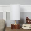 Woodgrain Touch Table Lamp; Walnut Color Base and Brushed Brass Finish