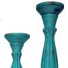 Handmade Wooden Candle Holder with Pillar Base Support; Turquoise Blue; Set of 3